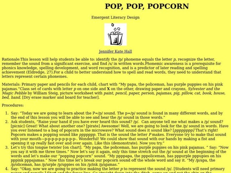 Pop, Pop, Popcorn Lesson Plan