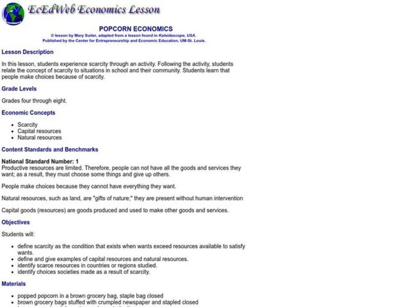 Popcorn Economics Lesson Plan