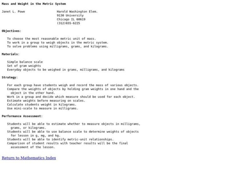 Mass and Weight in the Metric System Lesson Plan