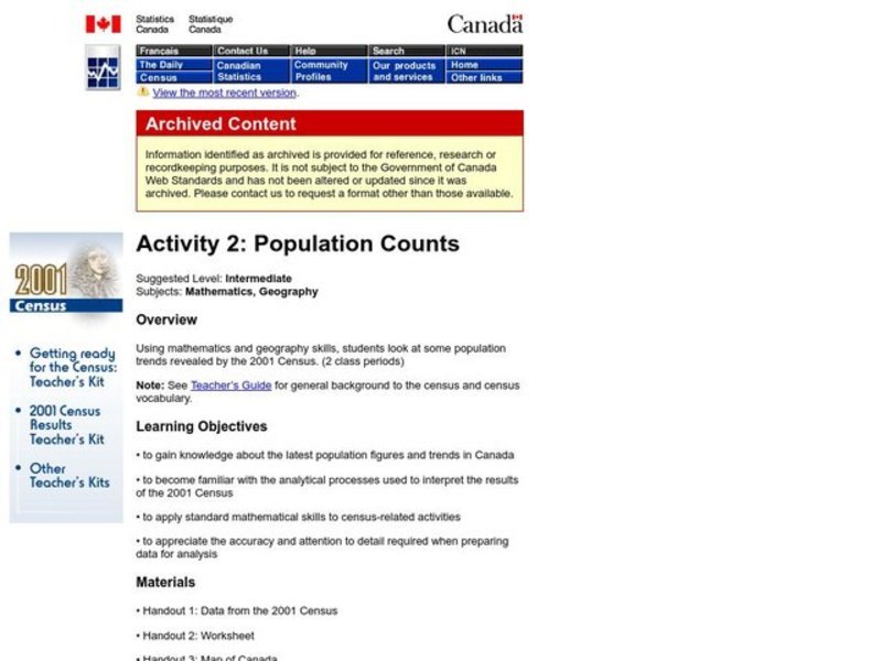 Population Counts Lesson Plan