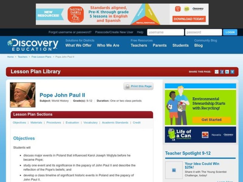 Pope John Paul II Lesson Plan