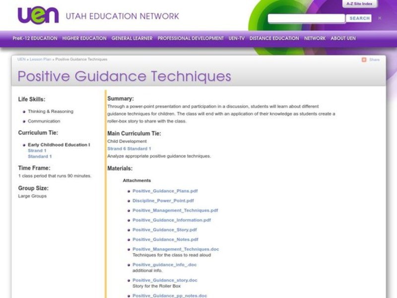 Positive Guidance Techniques Lesson Plan