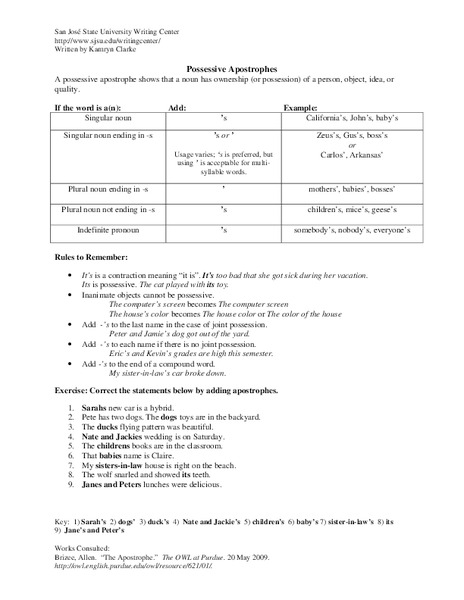 Possessive Apostrophes Handout