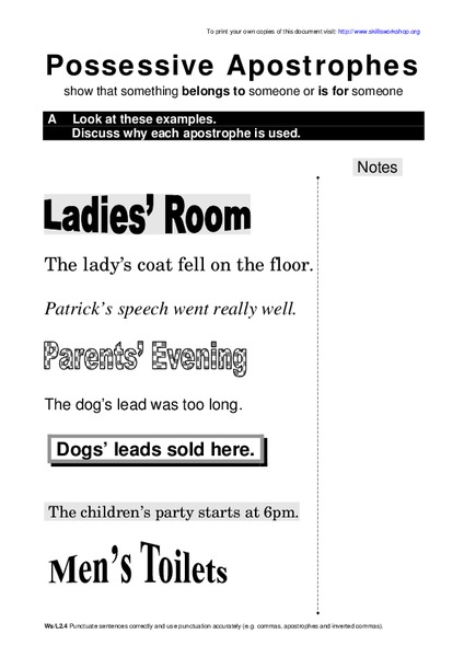 Possessive Apostrophes Worksheet