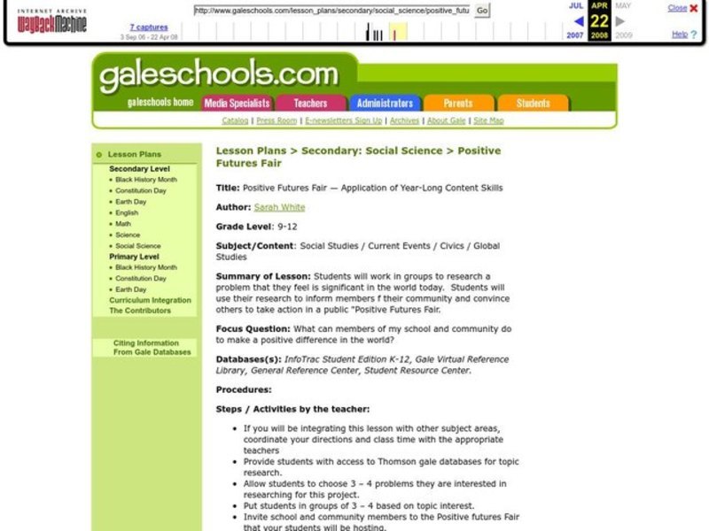 Positive Futures Fair - Application of Year-Long Content Skills Lesson Plan