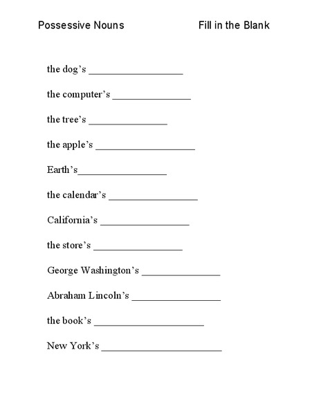 Possessive Nouns Worksheet
