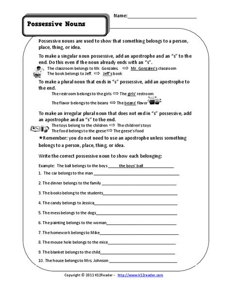 Possessive Nouns Worksheet