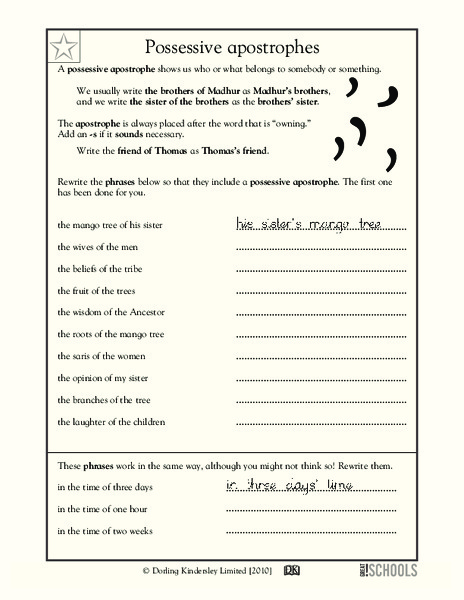 Possessive Apostrophes Worksheet