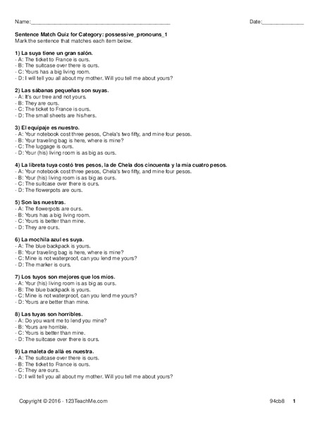 Possessive Pronouns Worksheet