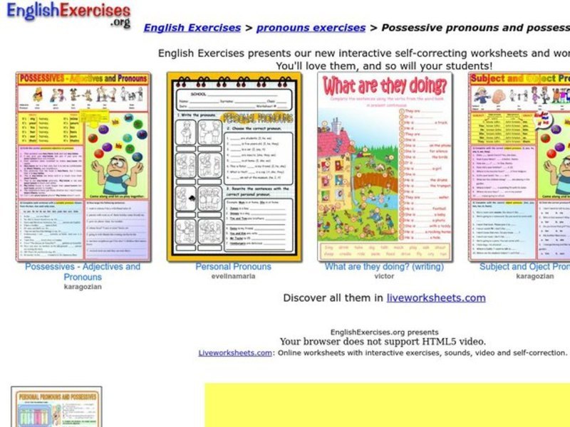 Possessive Pronouns and Possessive Adjectives Interactive