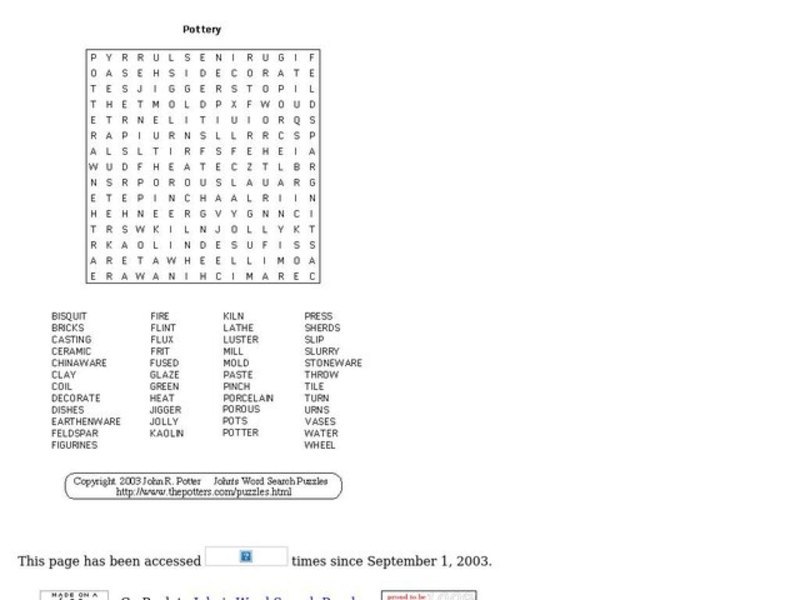 Pottery Puzzle Worksheet