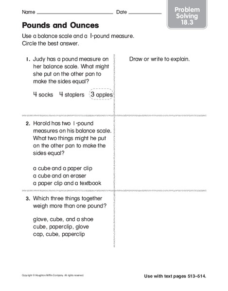 Pounds and Ounces Worksheet