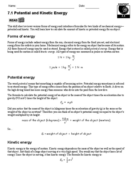 Potential and Kinetic Energy Handout