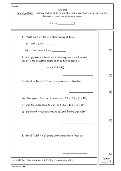 Powers Worksheet