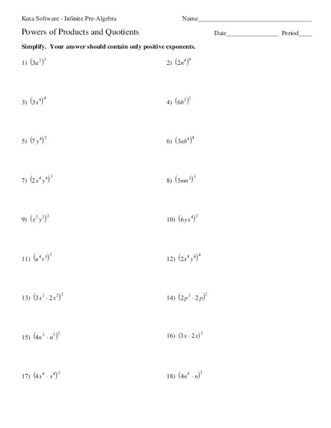 Powers of Products and Quotients Worksheet