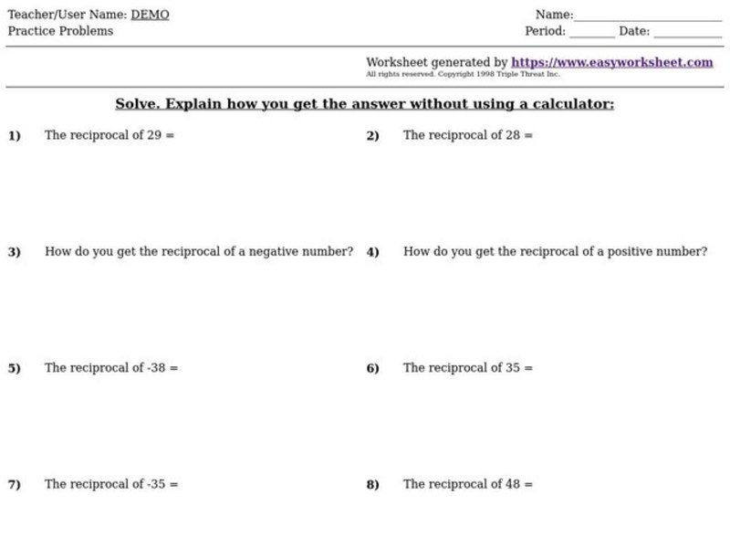 Practice Problems Worksheet