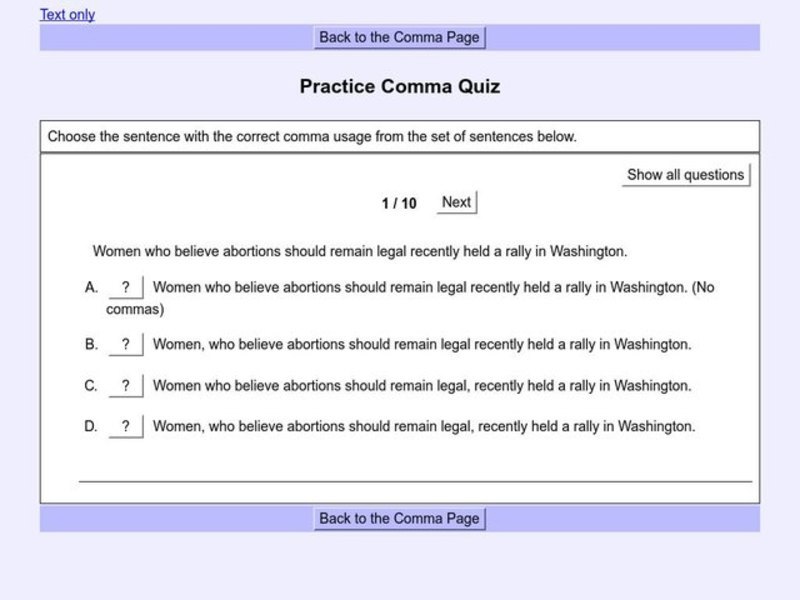 Practice with Commas Interactive