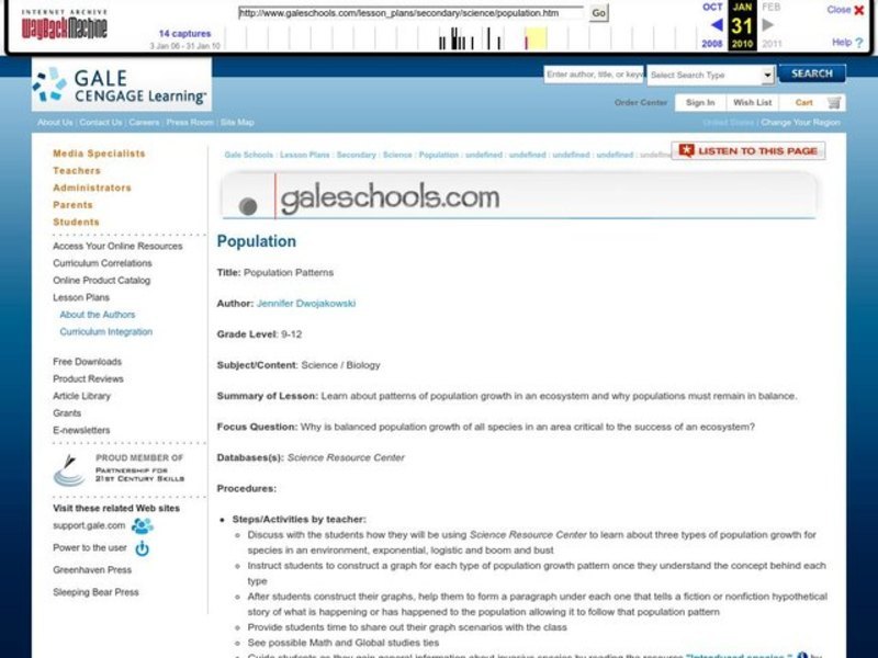 Population Patterns Lesson Plan