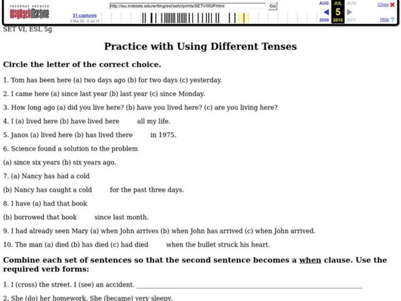 Practice with Using Different Tenses Worksheet