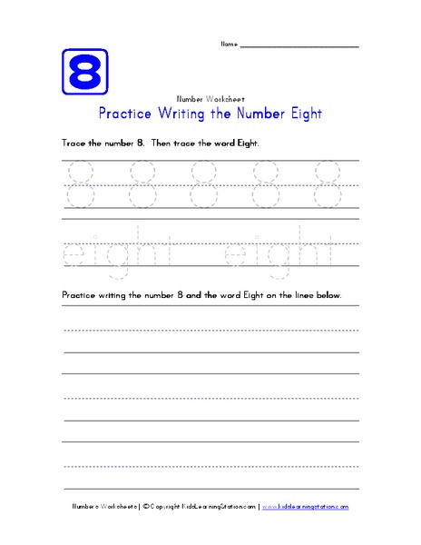 Practice Writing the Number Eight Worksheet