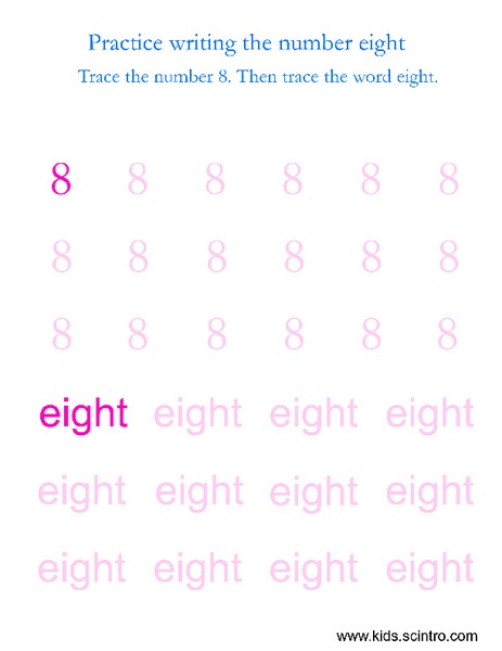 Practice Writing the Number Eight Worksheet