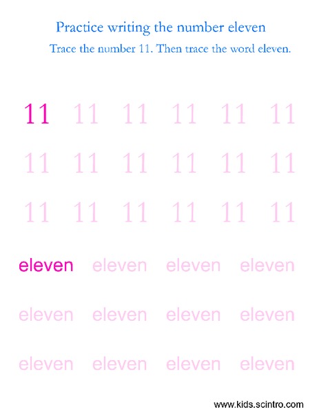 Practice Writing the Number Eleven Worksheet