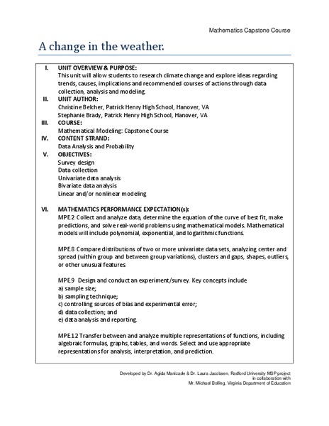 A Change in the Weather Unit Plan