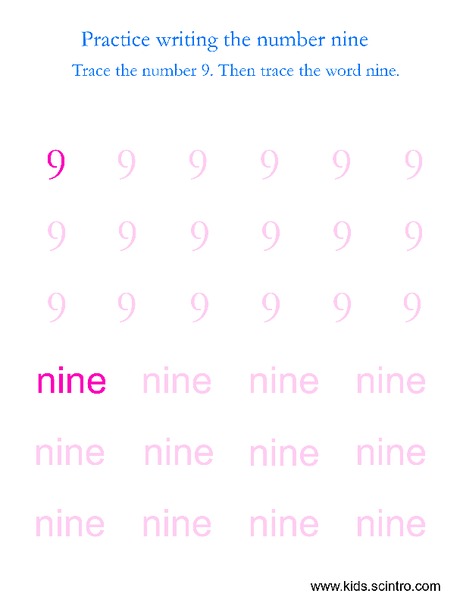 Practice Writing the Number Nine Worksheet