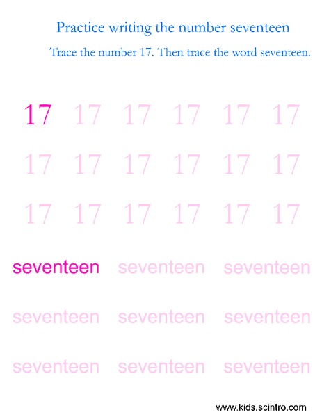 Practice Writing the Number Seventeen Worksheet