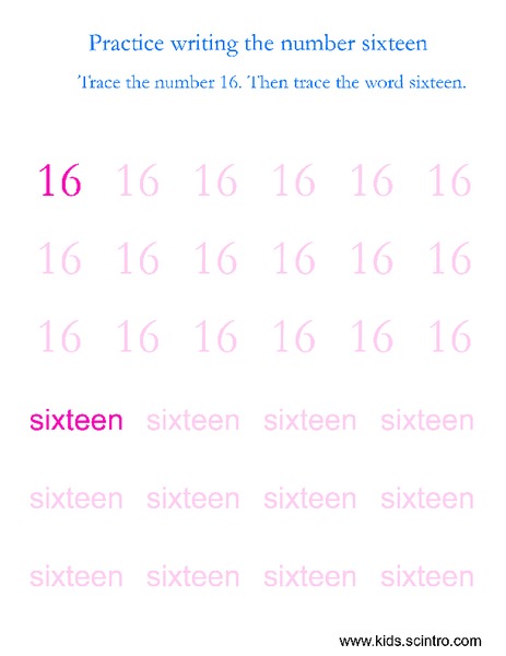 Practice Writing the Number Sixteen Worksheet