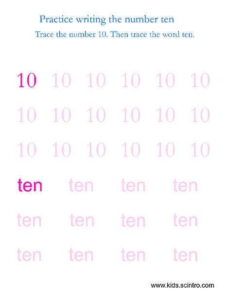 Practice Writing the Number Ten Worksheet