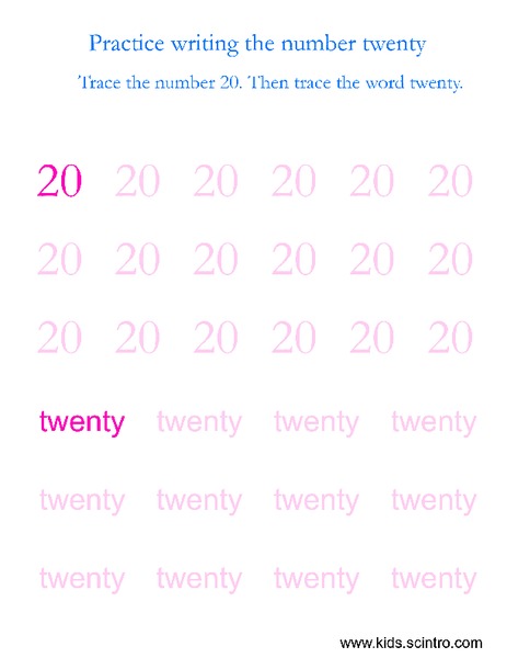 Practice Writing the Number Twenty Worksheet
