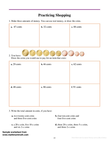 Practicing Shopping Worksheet