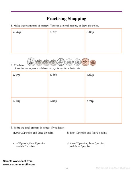 Practicing Shopping Worksheet