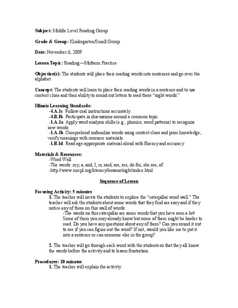 Practicing Sight words Lesson Plan