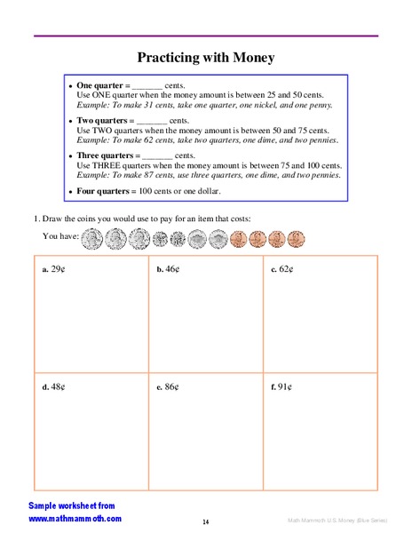 Practicing With Money Worksheet