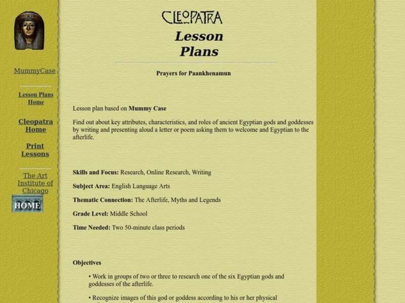 Prayers for Paankhenamun Lesson Plan