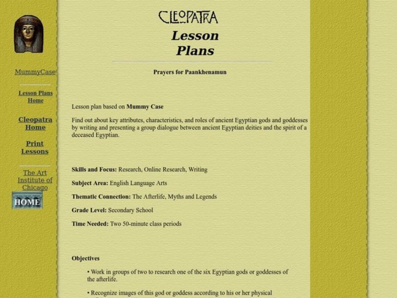 Prayers for Paankhenamun Lesson Plan