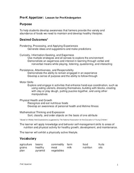 Pre-K Appetizer Lesson Plan