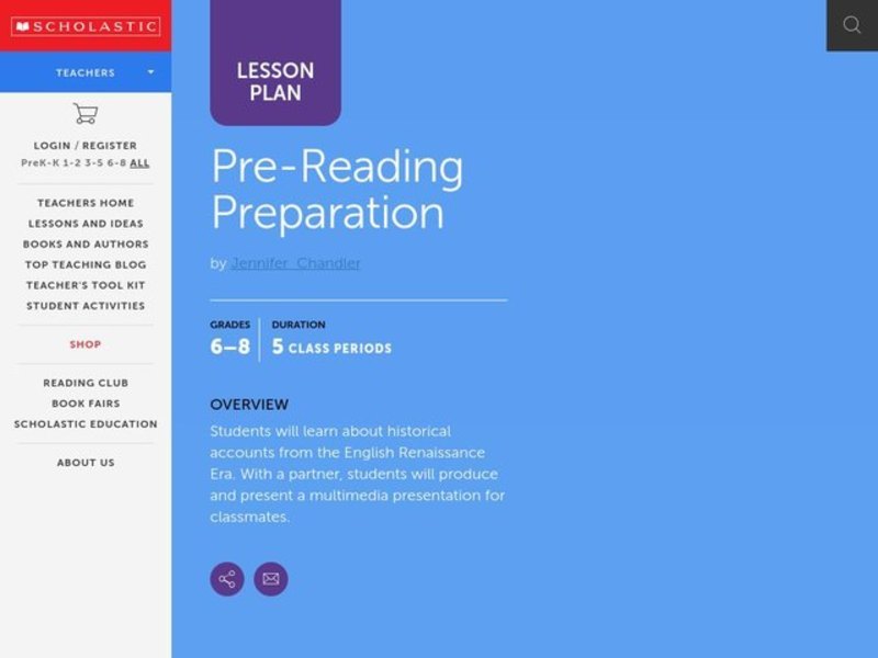 Pre-Reading Preparation Lesson Plan