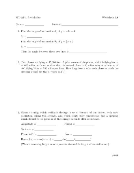 Precalculus Worksheet Worksheet