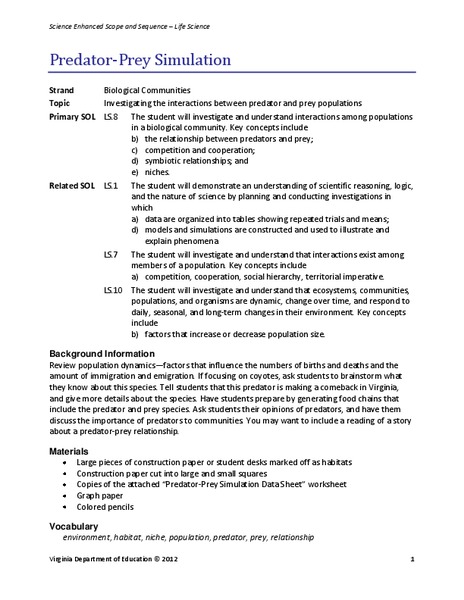Predator-Prey Simulation Lesson Plan