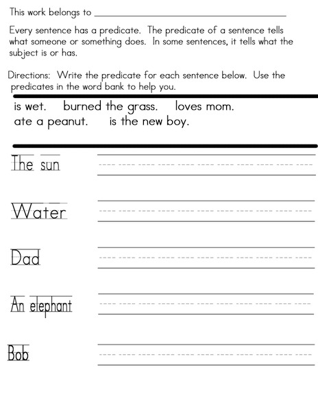 Predicates Worksheet