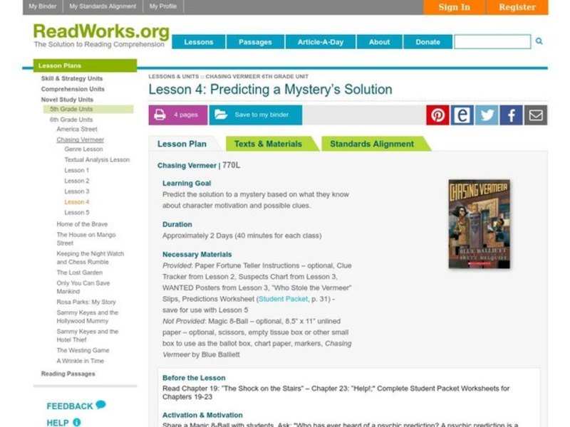 Predicting a Mystery's Solution Lesson Plan