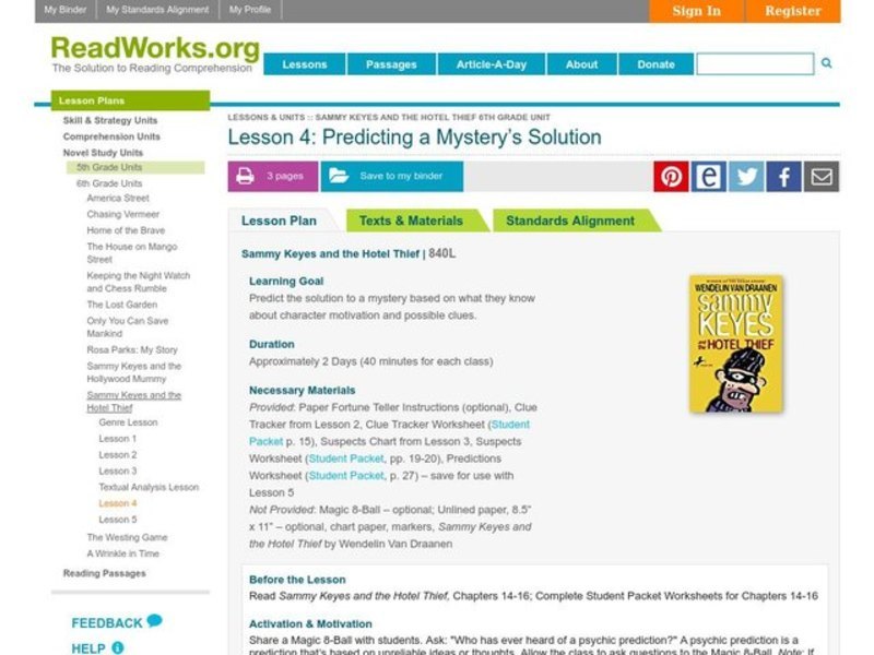Predicting a Mystery's Solution Lesson Plan