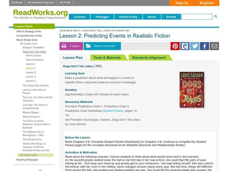 Predicting Events in Realistic Fiction Lesson Plan