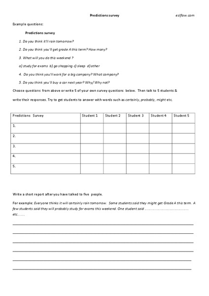 Predictions Survey Worksheet