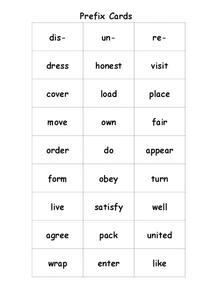 Prefix cards Worksheet