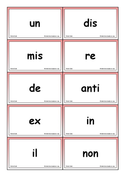 Prefix Cards Worksheet