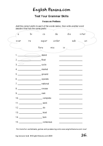 Prefixes Worksheet